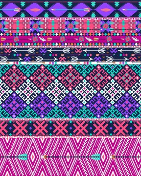 Tribal seamless aztec pattern with birds and flowers