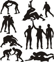 wrestling silhouettes - obrazy, fototapety, plakaty