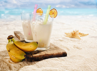Rich creamy banana smoothie at the beach