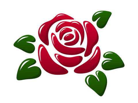 red rose with green leaves clip art preview