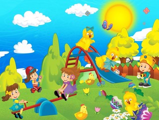 Fototapeta premium The happy easter and the children