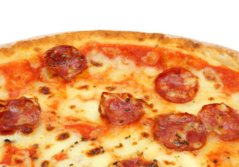 close up of big fat italian salami pizza