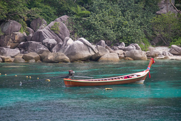 Fototapeta na wymiar Taxi boat in the tropical sea