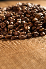 coffee beans on linen background