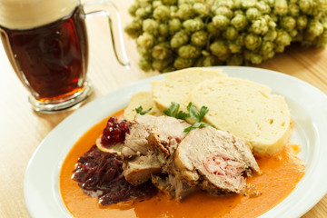 meat with cabbage and mashed potatoes
