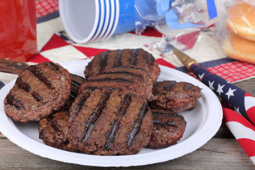 Plate of Grilled Hamburgers
