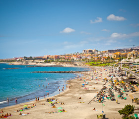 Send beach Playa de las Americas on Tenerife, Spain.