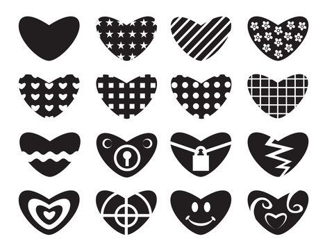 Black hearts. Set of love symbol.