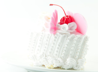Cherry cake on white background