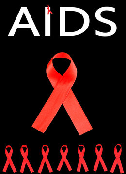 Aids awareness red ribbons isolated on black
