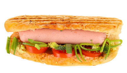 Delicious hot dog isolated on white