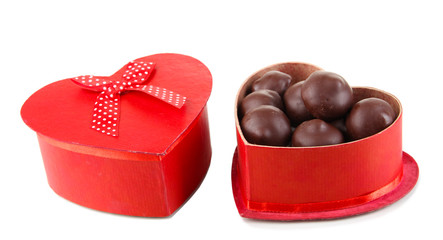 Chocolate candies in gift box, isolated on white