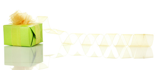 Present box with ribbon curl isolated on white