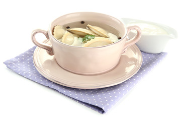 Tasty dumplings in .saucepan, isolated on white
