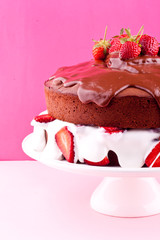 chocolate cake with cream and strawberry