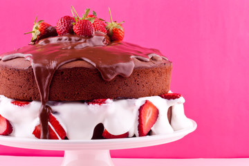 chocolate cake with cream and strawberry