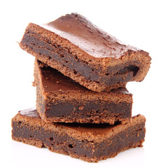 Slices of a brownie on white background