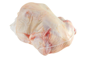 chicken in plastic bag on white background