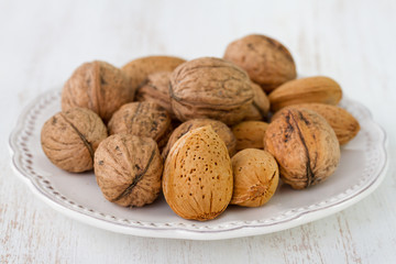 walnut with almond on the plate