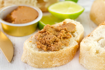 sardine paste with bread and glass of water
