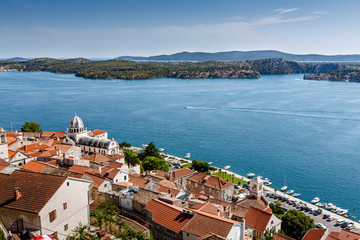 Fototapeta premium Panoramic View on Saint James Cathedral and City of Sibenik, Cro