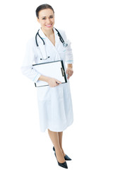 Top view full body portrait of female doctor or nurse