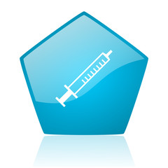 syringe blue pentagon web glossy icon