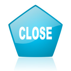 close blue pentagon web glossy icon