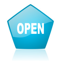 open blue pentagon web glossy icon