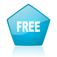 free blue pentagon web glossy icon