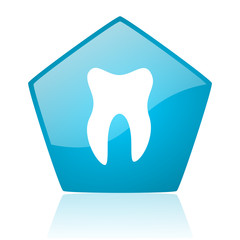 tooth blue pentagon web glossy icon