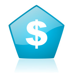 us dollar blue pentagon web glossy icon