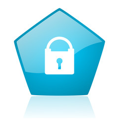 protect blue pentagon web glossy icon