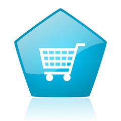 shopping cart blue pentagon web glossy icon