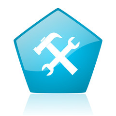 tools blue pentagon web glossy icon