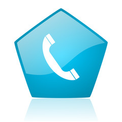 phone blue pentagon web glossy icon