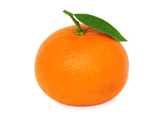 One ripe mandarin with leaf (isolated)
