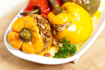 Roasted peppers stuffed with meat and rice