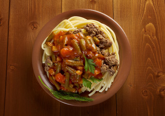  pasta with beef  tomato sauce
