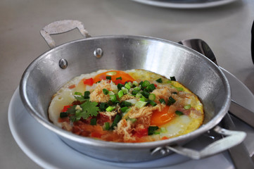 Fried egg stuff with hot pan
