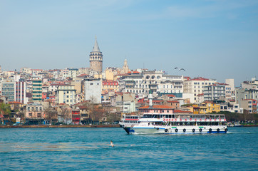 Fototapeta na wymiar View of Galata tower across the Bosporus
