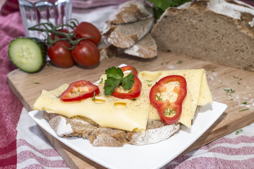 Cheese Sandwich on cutting board