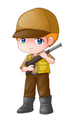 Cute cartoon illustration of a male figure holding a rifle 
