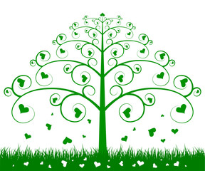 green tree with leaves and hearts
