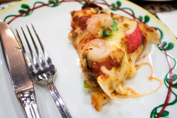 Delicious pizza with seafood