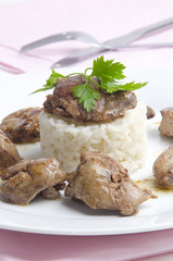 chicken liver on rice with parsley