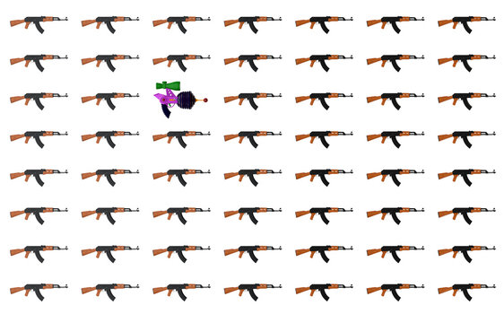 Spielzeugpistole zwischen vielen AK-47
