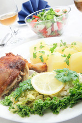 Roasted chicken breast and boiled potatos