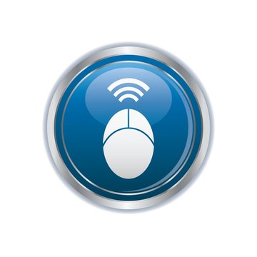 Computer mouse icon on the blue with silver rectangular button