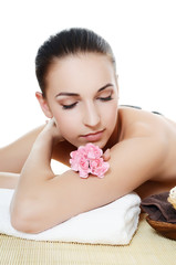Obraz na płótnie Canvas Spa Woman. Stone Massage isolated on white. Skincare